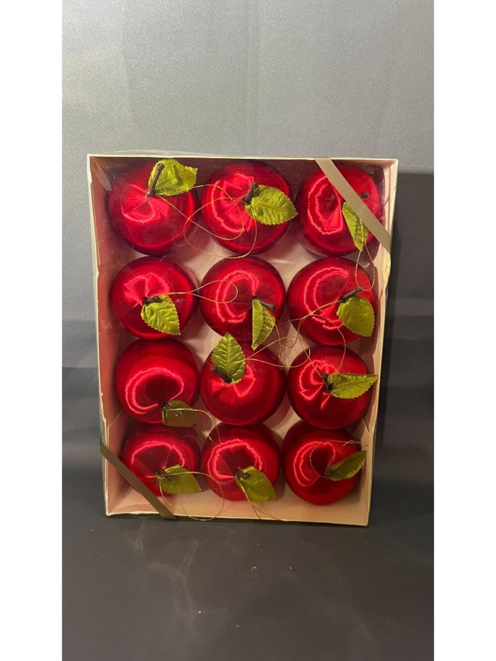 12 Vintage Red Satin Decorative Apple Ornaments by Rauch Industries